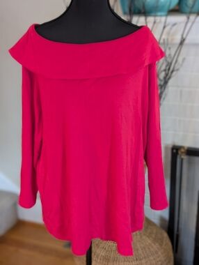 Rafaella Woman 2X Magenta Off Shoulder Sweater Hot Pink 3/4 Sleeve Top (G)
